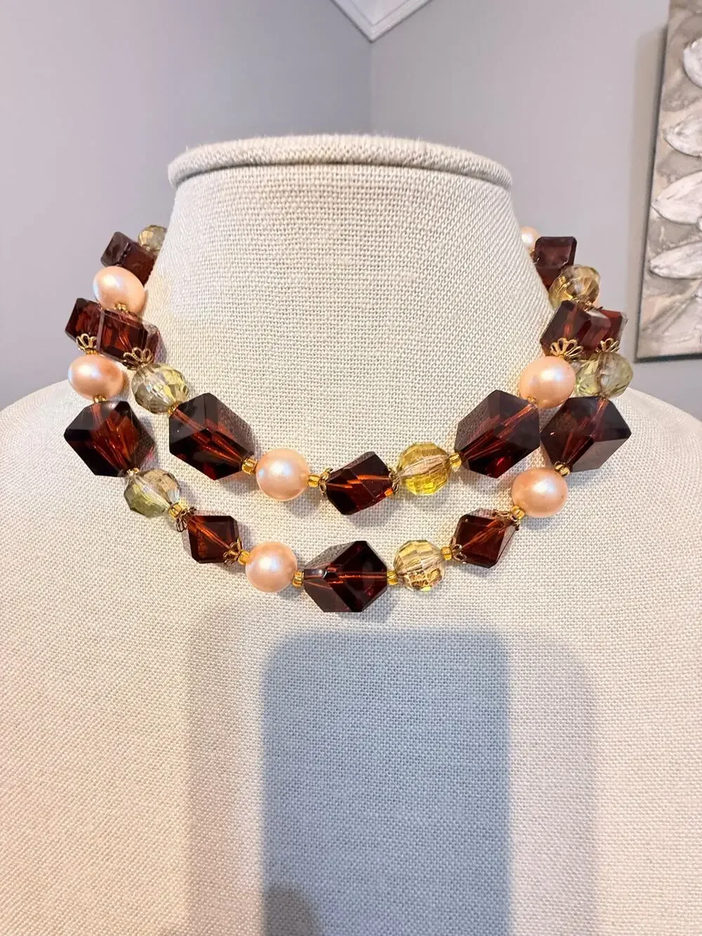 Vintage West Germany Double Strand Bead Necklace 28”
